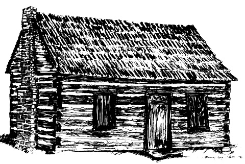 Pin and Ink Drawing of our log cabin built in 1884